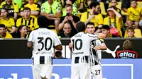 Pemain Juventus merayakan gol&nbsp;Andrea Cambiaso pada laga pramusim melawan Borussia Dortmund (Dok. Juventus/@juventusfc)
