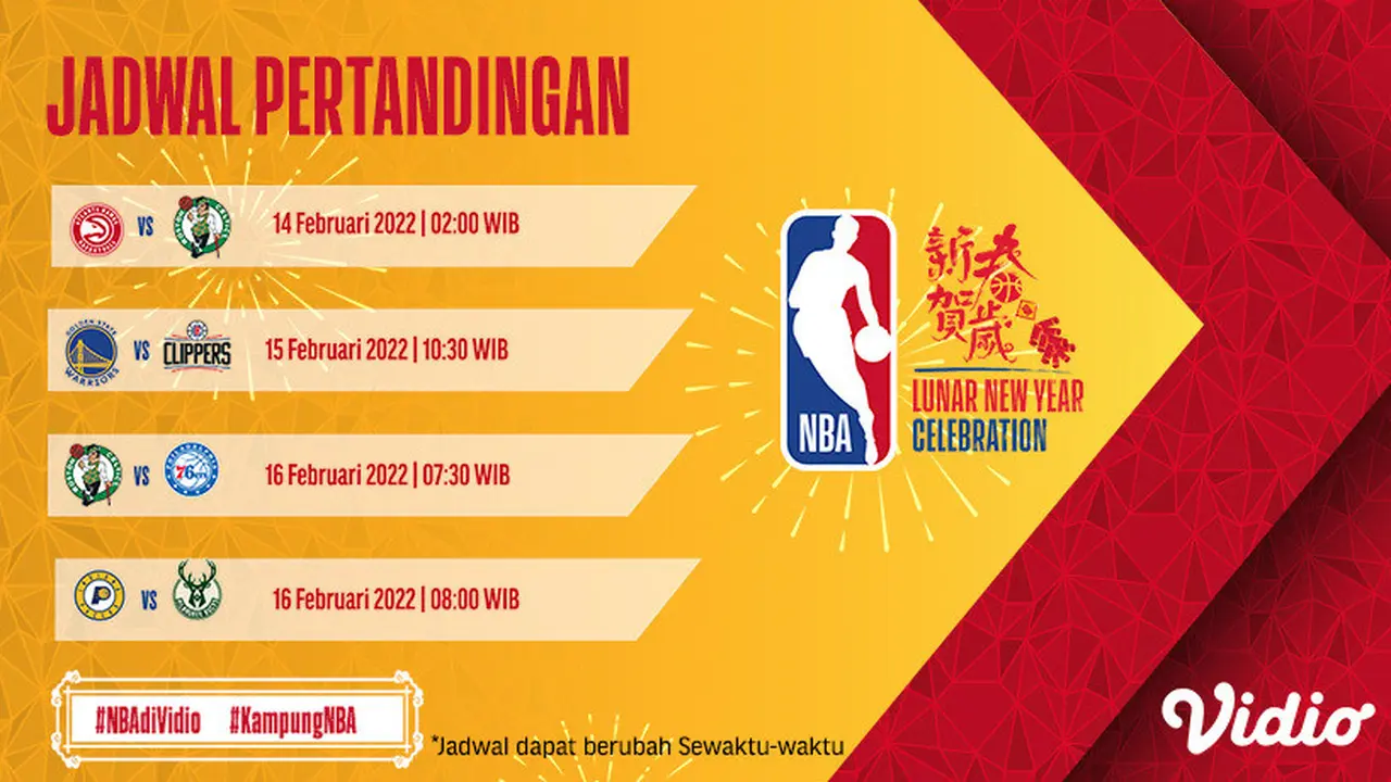 Link Live Streaming NBA 2021/2022 Matchweek 18 di Vidio, 14-16 Februari 2022