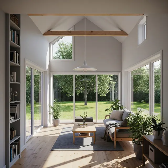 Model Rumah Kecil dengan Langit-langit Tinggi atau Bukaan Lebar (Image by Gemini AI)