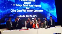 Penandatangan note kesepahaman antara PT Palapa Satelit Nusa Sejahtera dengan China Great Wall Industry Corporation. Liputan6.com/Agustinus Mario Damar