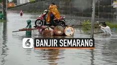 Sebagian wilayah kota Semarang, Jawa Tengah direndam banjir usai hujan deras yang turun semalaman. Akibat banjir, jalur pantura terputus karena jalanan tak bisa dilewati.