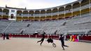 Tapi banyak juga masyarakat yang menganggap bahwa matador merupakan budaya yang harus dijaga keseimbangannya. Maka dari itu sekolah ini masih terus melahirkan petarung-petarung junior yang nantinya akan menjadi seorang Torero. (Foto: AFP/Gabriel Bouys)