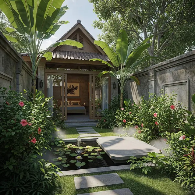 Desain Rumah Kecil Tropis dengan Taman Belakang