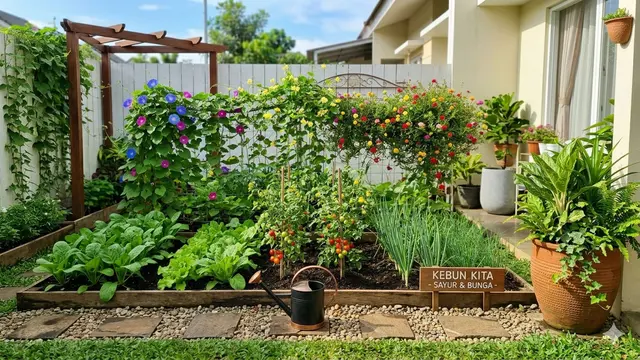 Ide Kebun Rumah Campuran Sayur Buah dan Tanaman Hias dalam Satu Area/Gemini