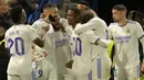 Benzema adalah pemain keempat yang sanggup mengemas hat-trick beruntun di Liga Champions setelah Cristiano Ronaldo (2017), Lionel Messi (2016) dan Luiz Adriano (2014). (AP/Kirsty Wigglesworth)