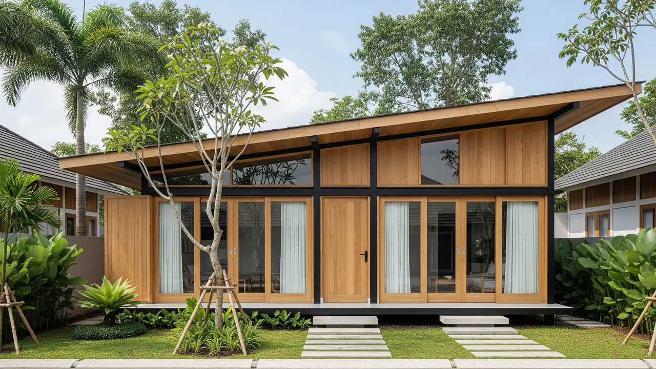 Model Rumah Kayu Atap Miring Satu Arah