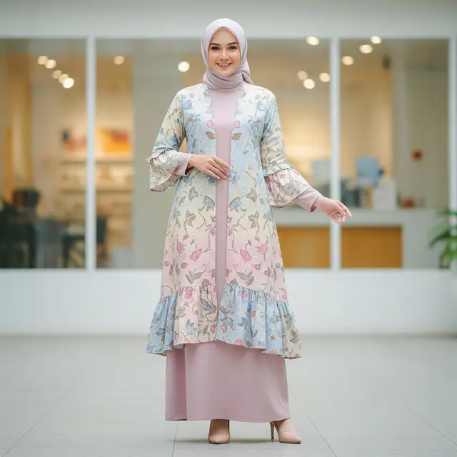 Model Gamis Batik Cardigan