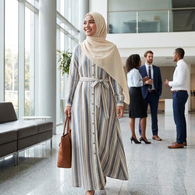 1. Gamis Kombinasi Garis Vertikal Klasik