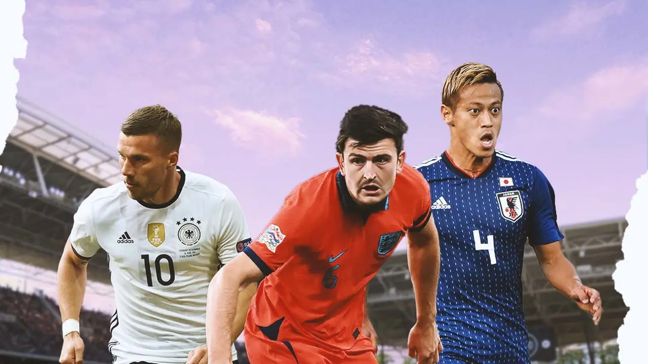 Ilustrasi - Lukas Podolski, Harry Maguire, Keisuke Honda