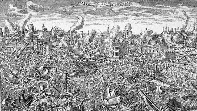 Gempa bumi Lisbon 1755. (Sumber Wikimedia Commons untuk ranah publik)