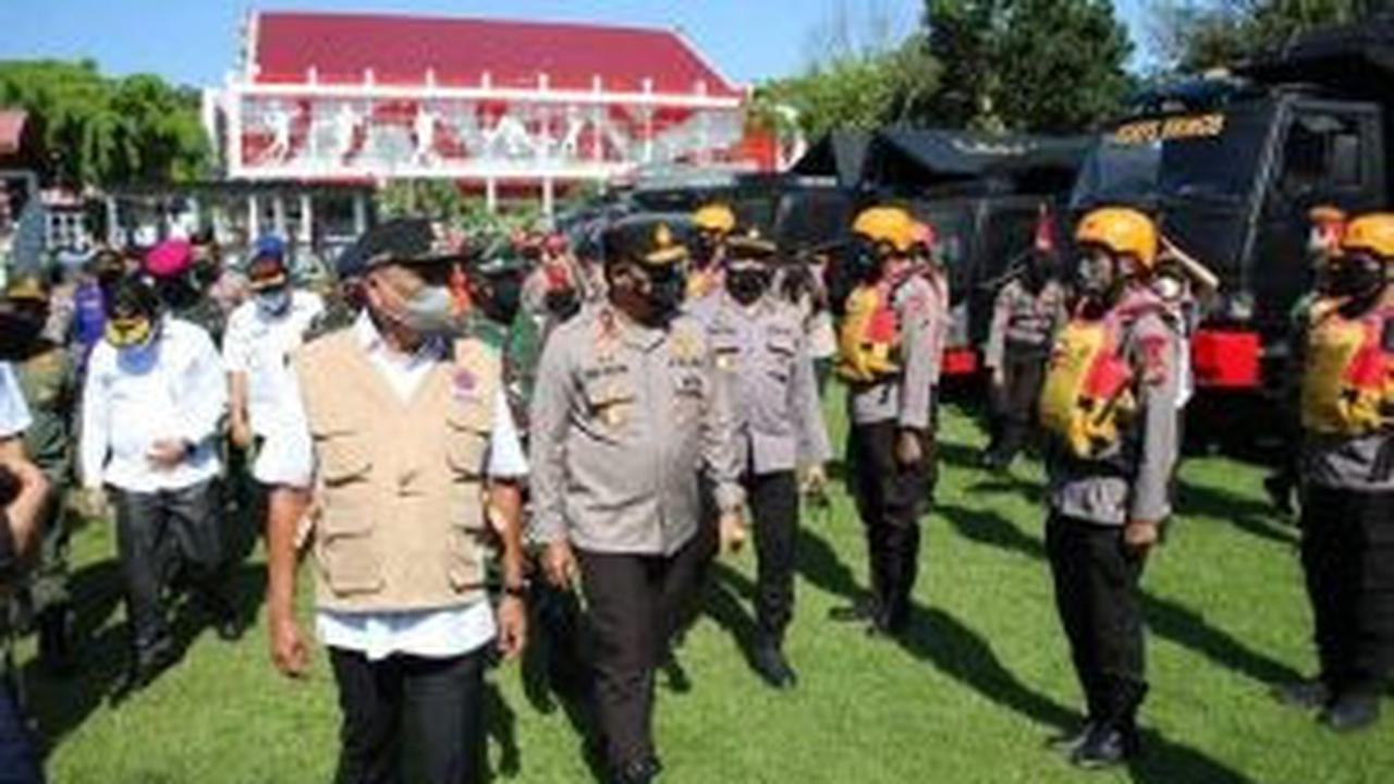 Olly saat menjadi inspektur upacara pada Apel Kesiapsiagaan Penanggulangan Bencana Tahun 2021 di Lapangan KONI Sario, Kota Manado, Sulut, Rabu (21/4/2021).