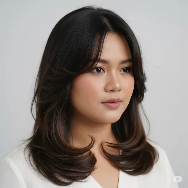Model Rambut Layer Panjang Ala Korea untuk Wajah Bulat. Foto: Gemini