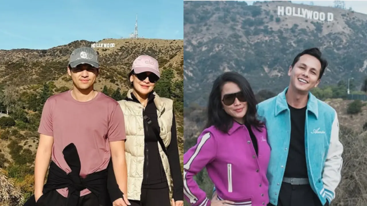 Luna hingga Ussy Sulistiawaty Bersama Keluarga Berfoto di Depan Hollywood Sign, Sebelum Kebakaran di Los Angeles