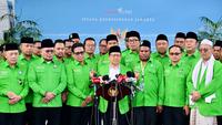 Ketua Umum PKB Muhaimin Iskandar alias Cak Imin mengungkapkan isi pertemuan pengurus partainya dengan Presiden Prabowo Subianto di Istana Merdeka, Jakarta. (Foto; Biro Pers Istana)