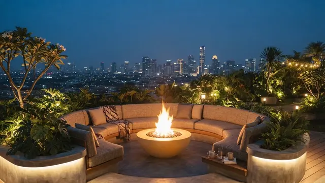 Area Santai Outdoor dengan Lampu Warm White