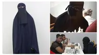 Foto pemain catur laki-laki yang menyamar menjadi pemain catur wanita dengan menggunakan burqa (Source: Tangkapan layar dari website hindustantimes.com)
