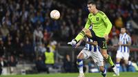 Cristiano Ronaldo sebetulnya bisa menggandakan keunggulan bagi MU andai saja sentuhan bola lambungnya tidak terlalu keras. (AFP/Ander Gillenea)