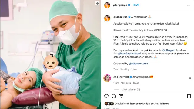 Gilang Dirga Dikaruniai Anak Pertama, Umumkan Nama dan Artinya