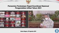 Gubernur Bank Indonesia Perry Warjiyo dalam Rapat Koordinasi Nasional Pengendalian Inflasi 2021, Rabu (25/8/2021).