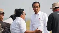 Presiden Joko Widodo (Jokowi) bersama Plt. Menteri Pertanian, Arief Prasetyo meninjau panen raya padi di Desa Ciasem Girang, Kecamatan Ciasem, Kabupaten Subang, Minggu (8/10/2023). (Dok Bapanas)