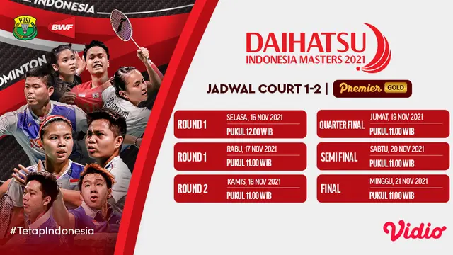 Jadwal Lengkap dan Live Streaming Indonesia Masters 2021 di Vidio Pekan Ini