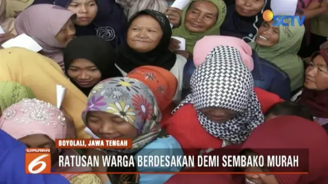 Ratusan warga Boyolali, Jawa Tengah, berebut sembako murah dari kampanye seorang anggota DPR yang kembali maju jadi calon legislatif.