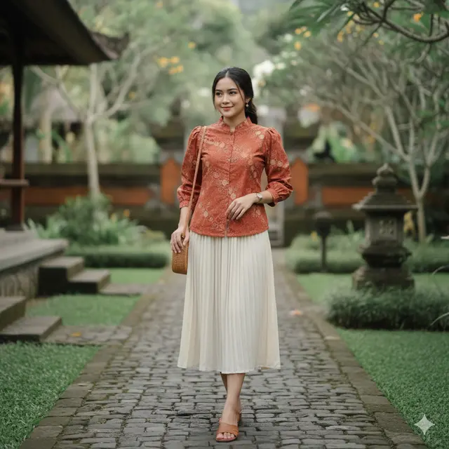 Kemeja Batik Slimfit Motif Kawung dengan Lengan Puff