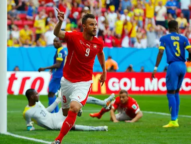 Timnas Swiss membungkam Ekuador 2-1 di penyisihan Piala Dunia 2014 Grup E di Estádio Nacional de Brasilia, (15/6/2014). (REUTERS/Paul Hanna)