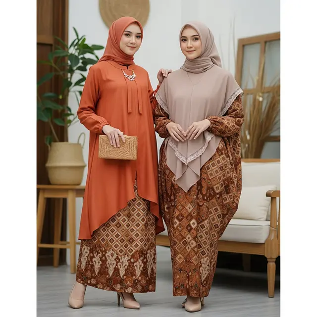 Gamis Warna Earth Tone Kombinasi Batik Paling Elegan 2025. Foto: Gemini