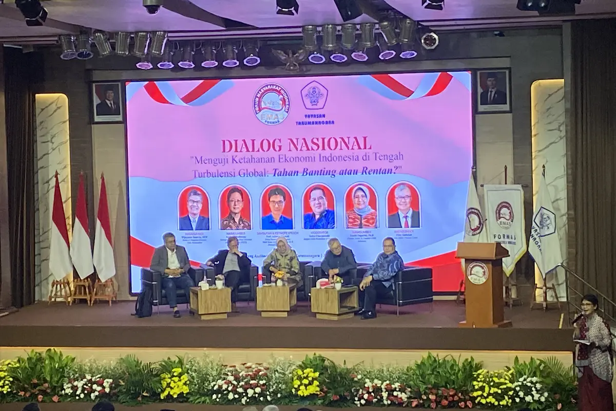 Diskusi Menguji Ketahanan Ekonomi Indonesia di Tengah Turbulensi Global: Tahan Banting atau Rentan? yang digelar Forum Masyarakat Indonesia Emas (Formas) bersama Universitas Tarumanagara (Untar), Jumat (17/7/2026).