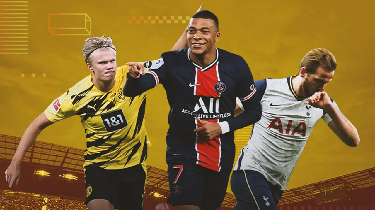 Ilustrasi - Erling Haaland, Kylian Mbappe, Harry Kane