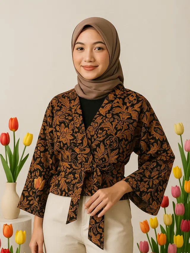 Outer Crop Top Batik Lengan Panjang untuk Usia 20-an