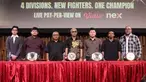 Head of Sports Business Emtek Group sekaligus CEO Nex, Hendy Lim (kelima kiri) bersama Ketua Umum Interdisciplinary Combat Council (ICC), Suwardi (keenam kiri) berfoto bersama usai memberi keterangan terkait NEX Road to Champion di SCTV Tower, Jakarta, Selasa (7/4/2026). Indonesia kembali menghadirkan terobosan baru di dunia combat sport melalui NEX Road to Champion. (Bola.com/Abdul Aziz)