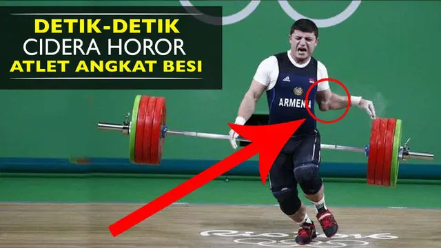 Video cedera tangan Andranik Karapetyan atlet angkat besi armenia di Olimpiade Rio 2016, Rabu (10/8/2016).