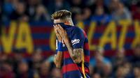 Neymar menempati urutan ke-5 dengan 21 gol top skor La Liga Spanyol. (REUTERS/Albert Gea)