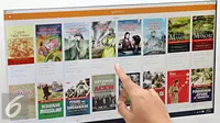 Tampilan Aplikasi Perpustakaan Digital di Balai Kota, Jakarta, Selasa (17/5). Gerakan Baca Buku Bareng dirancang untuk mengajak warga berperan aktif meningkatkan minat baca. (Liputan6.com/Immanuel Antonius) 