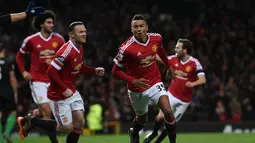 Ekspresi Jesse Lingard setelah mencetak gol pertama Manchester United ke gawang Stoke City dalam lanjutan Liga Inggris di Stadion Old Trafford, Manchester, Rabu (3/2/2016) dini hari WIB. (AFP/Paul Ellis)