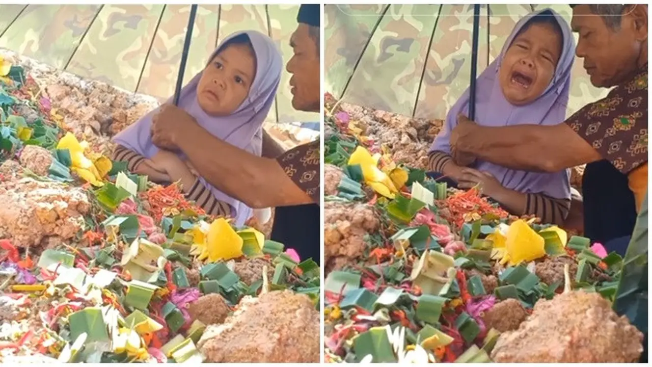 Masih Rindu Ayah, Momen Bocah Tak Mau Pulang dari Makam Ayahnya Ini Bikin Haru