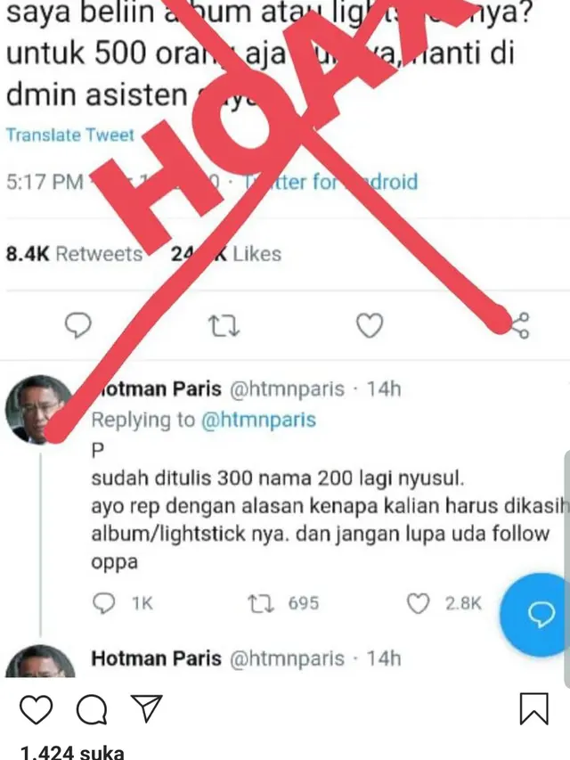Unggahan Hotman Paris Hutapea. (Foto: Instagram @hotmanparisofficial)