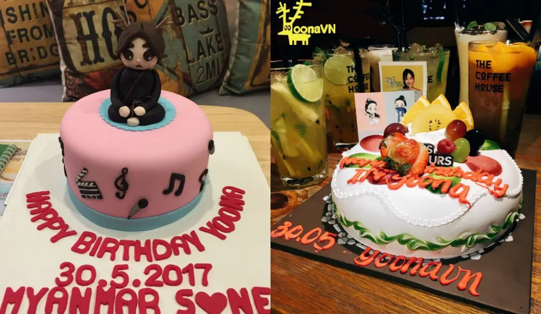 Kue ulang tahun Yoona SNSD dari para penggemarnya di Vietnam dan Myanmar.