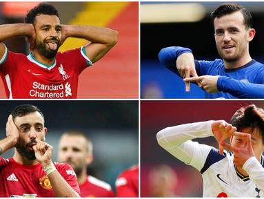 Berikut parade perayaan gol dengan gaya unik di Liga Inggris musim 2020/2021. Mulai dari aksi tutup telinga Mohamamed Salah hingga isap jempol Bruno Fernandes