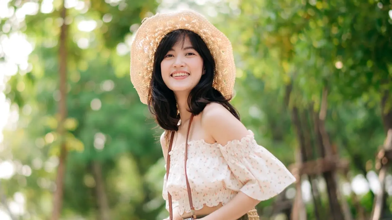 tersenyum cantik santai jalan-jalan traveling kamera foto
