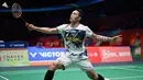 Ia menilai proses penyesuaian berjalan baik hingga mampu mengontrol jalannya laga. Tampak dalam foto, tunggal putra Indonesia, Jonatan Christie memukul bola balasan ke arah Yudai Okimoto (Jepang) selama pertandingan babak 16 besar Badminton Asia Championships (BAC) 2026 di Ningbo Olympic Sports Centre, provinsi Zhejiang, Tiongkok timur, Kamis (9/4/2026). (CN-STR/AFP) / China OUT