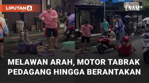 VIDEO: Melawan Arah Jalan, Tabrak Pedagang Hingga Dagangannya Rusak Berantakan