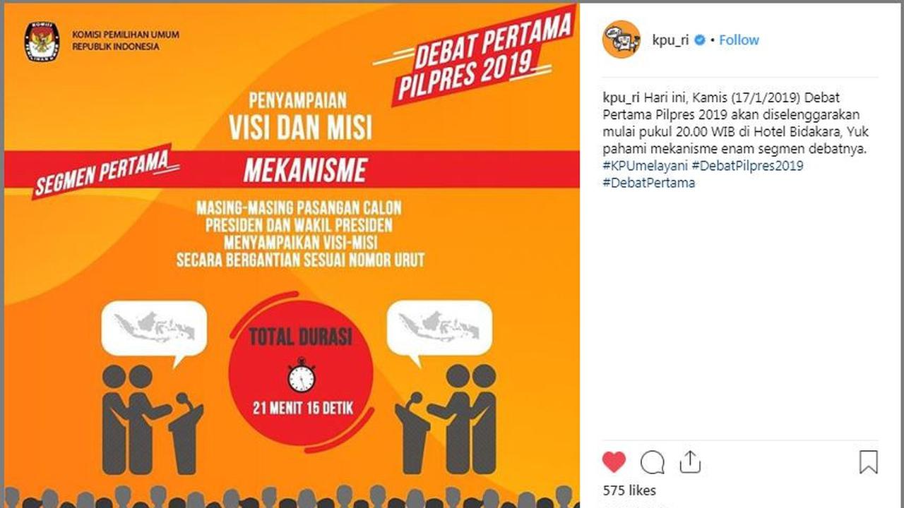 Mekanisme debat capres dan cawapres perdana dari KPU RI.