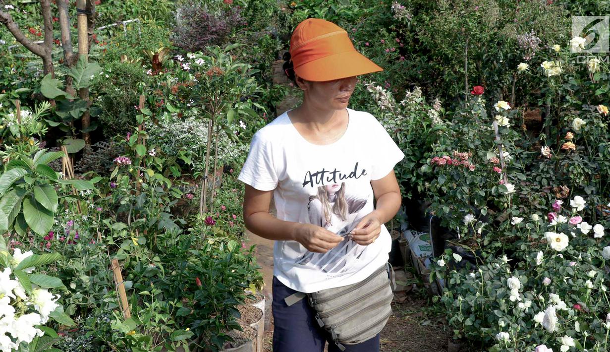 Pengunjung melihat-lihat tanaman yang dijual dalam pameran Flora dan Fauna 2018 di Taman Lapangan Banteng, Jakarta, Selasa (21/7). Pameran berlangsung mulai 10 Agustus hingga 10 September 2018. (Liputan6.com/Immanuel Antonius)