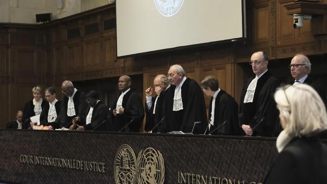 Sidang tudingan genosida di Gaza oleh Israel yang diajukan oleh Afrika Selatan pada Jumat 12 Januari 2024 di International Court of Justice (ICJ) atau Mahkamah Internasional. (AFP)