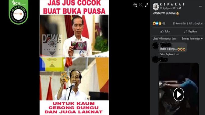 Gambar Tangkapan Layar Foto yang Diklaim Presiden Jokowi Tengah Memamerkan Minuman Jasjus (sumber: Facebook)