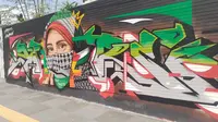 Graffiti dan mural bergambar simbol Palestina di Kota Sukabumi, Jawa Barat (Liputan6 com/Fira Syahrin).