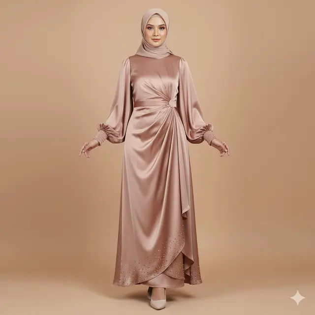 Model Gamis Modern Bahan Satin. Gemini
